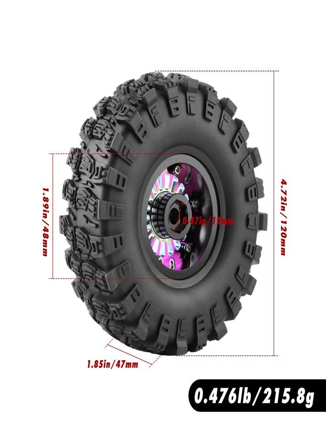 GIXCEL 1.9 Beadlock Wheels and Tires Set, 115/45mm RC Tires, Deep Dish Offset -10mm Aluminum Color Turbine Beadlock Wheel Rim Hub for 1/10 RC Crawler TRX4 SCX10 GEN7 GEN8 VS4-10 Upgrades, 4PC - Image 4